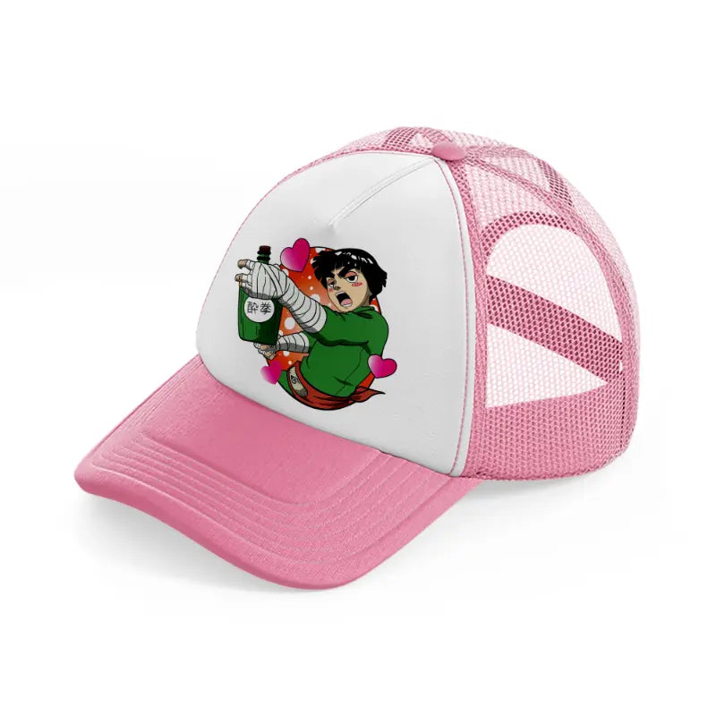 rock lee-pink-and-white-trucker-hat