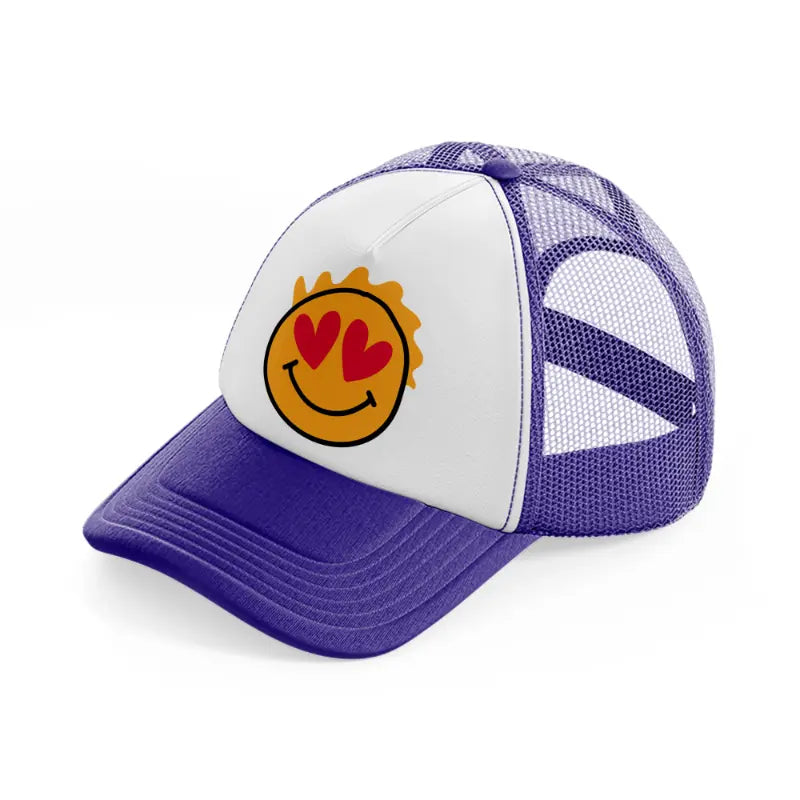 happy love face purple trucker hat