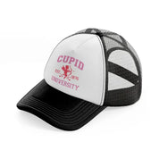 cupid university-black-and-white-trucker-hat