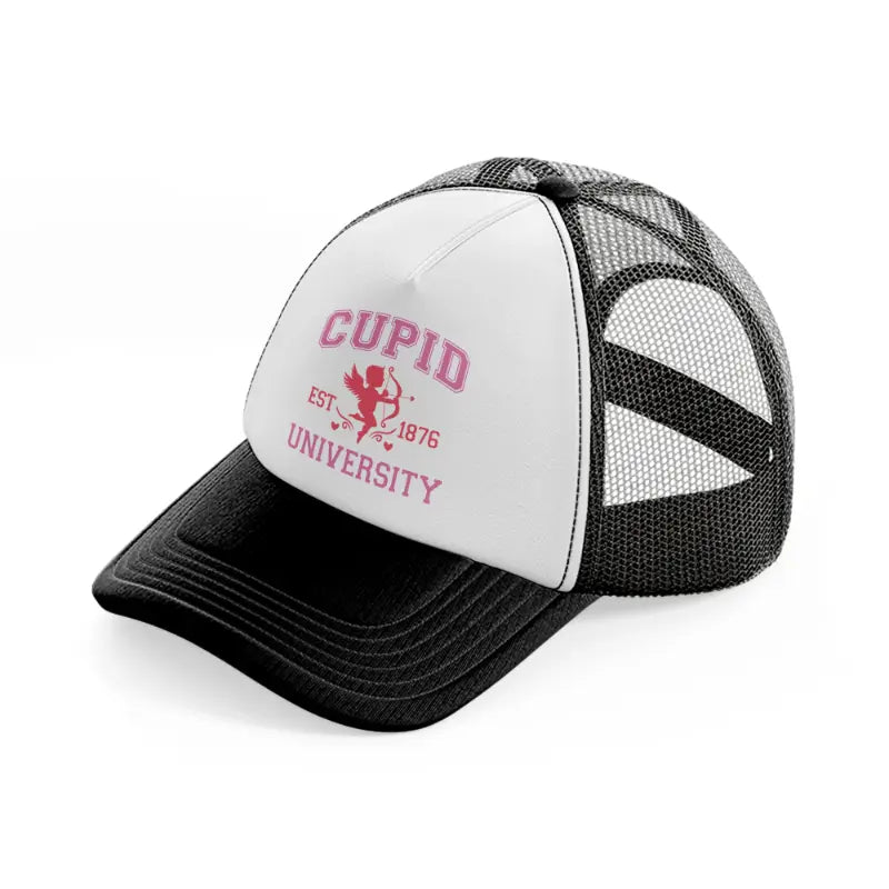 cupid university black and white trucker hat