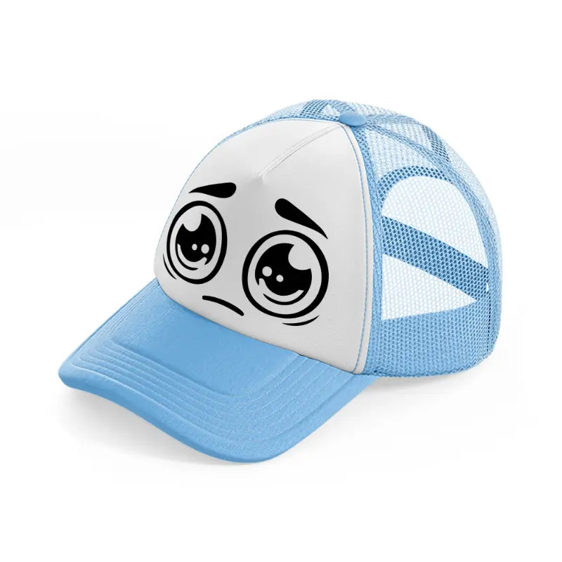 crying face sky blue trucker hat