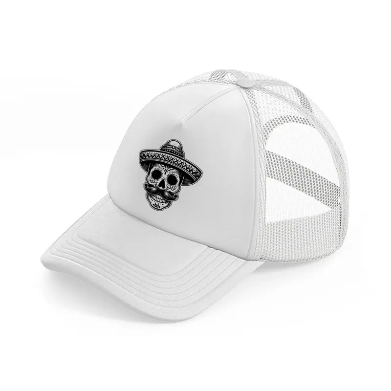 mexican skull head-white-trucker-hat