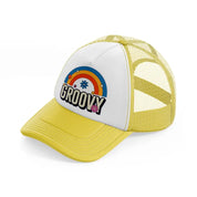 groovy rainbow yellow trucker hat