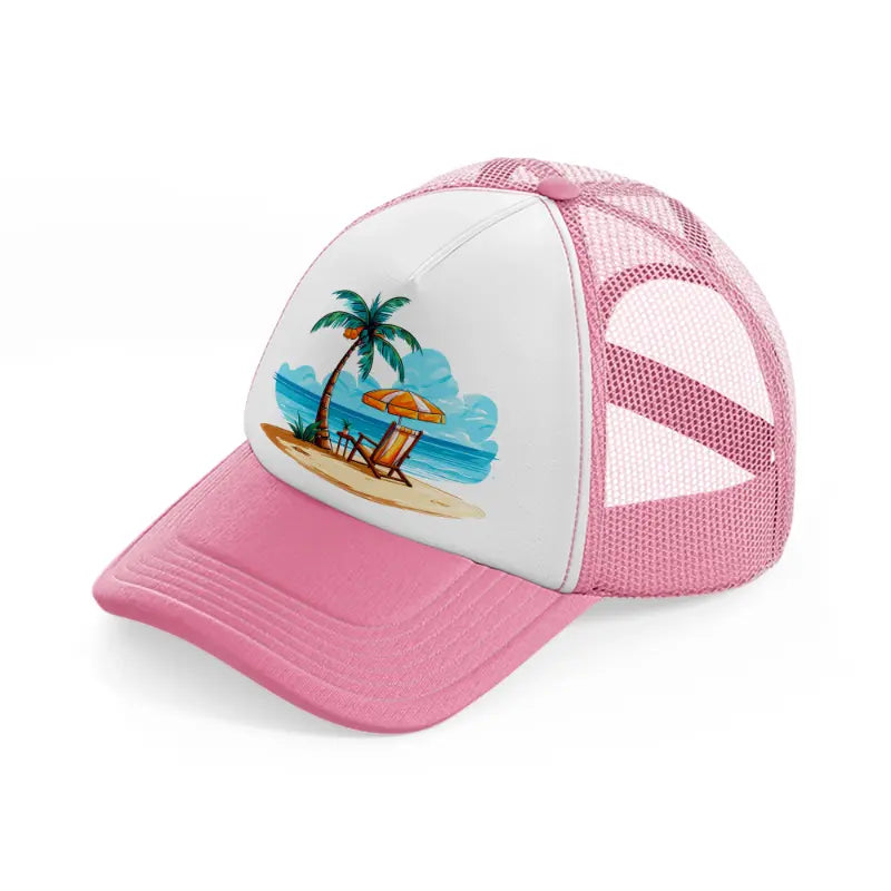 summer beach-pink-and-white-trucker-hat