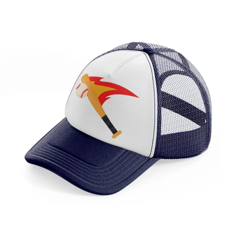 baseball bat hitting-navy-blue-and-white-trucker-hat