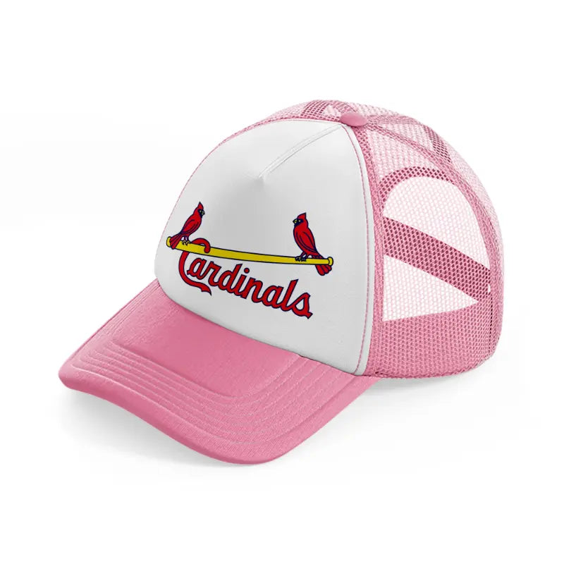 st louis cardinals vintage emblem-pink-and-white-trucker-hat