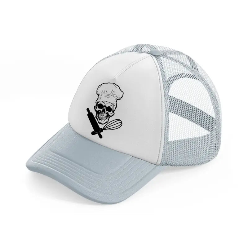 chef skull grey trucker hat