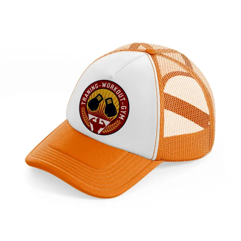 training workout gym-orange-trucker-hat