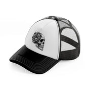 skull head flower side face-black-and-white-trucker-hat
