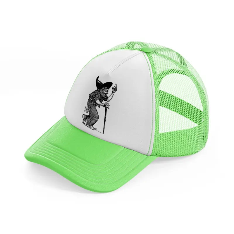 black & white witch-lime-green-trucker-hat