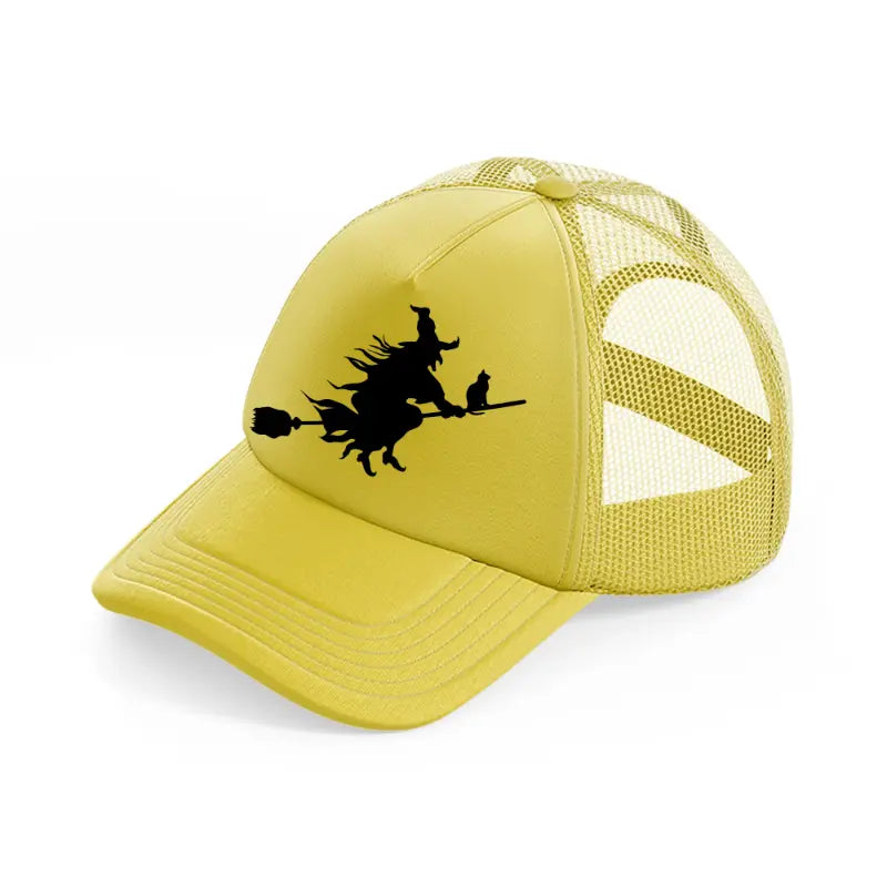 flying witch gold trucker hat