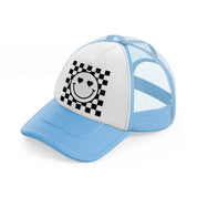 love happy face sky blue trucker hat