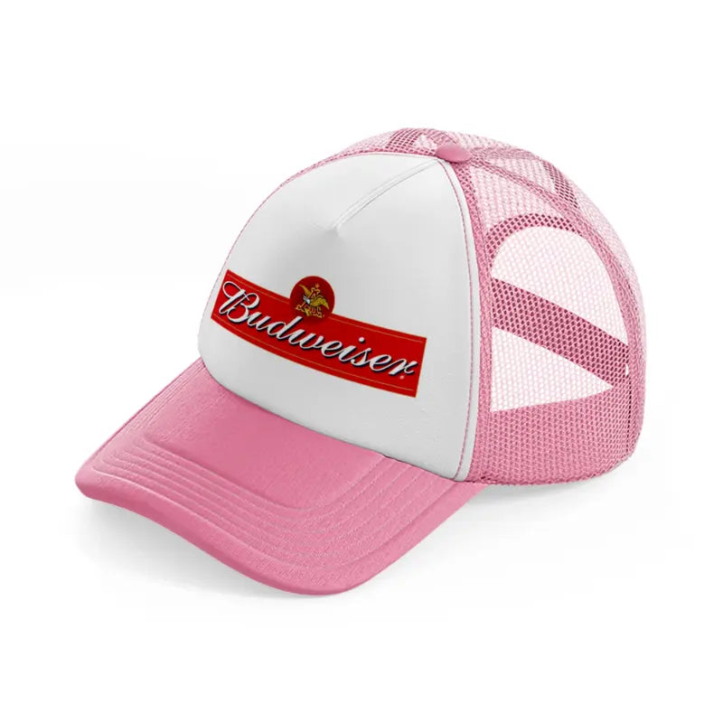 budweiser classic logo-pink-and-white-trucker-hat