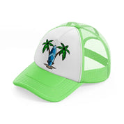 surf board lime green trucker hat