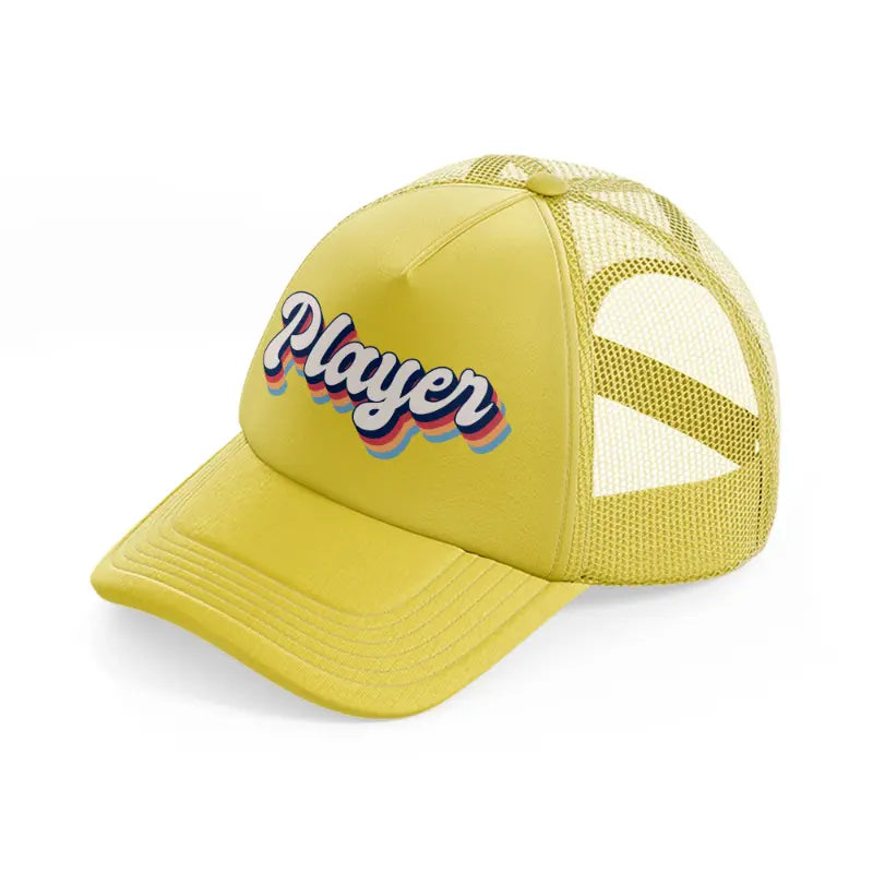 player gold trucker hat