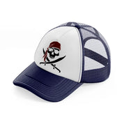 pirate symbol navy blue and white trucker hat