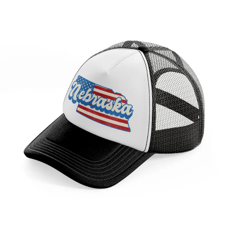 nebraska flag-black-and-white-trucker-hat