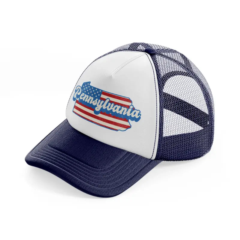 pennsylvania flag-navy-blue-and-white-trucker-hat