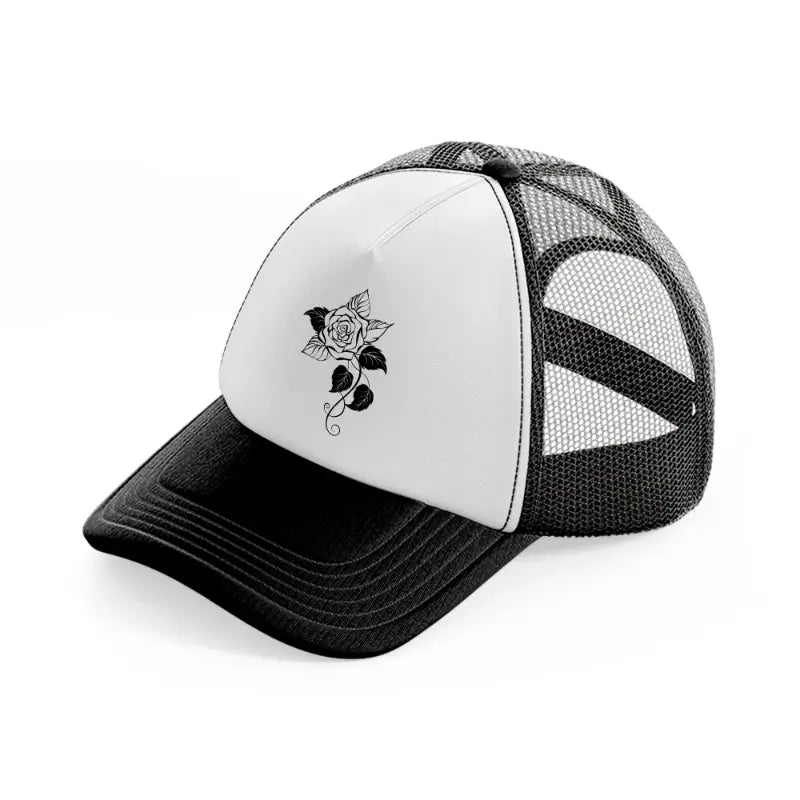 rose & leaves-black-and-white-trucker-hat
