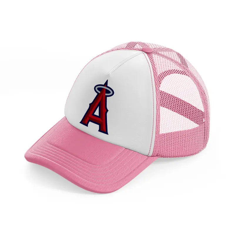 los angeles angels emblem-pink-and-white-trucker-hat