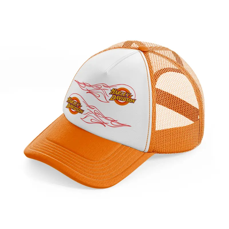 harley-davidson fire wheels-orange-trucker-hat
