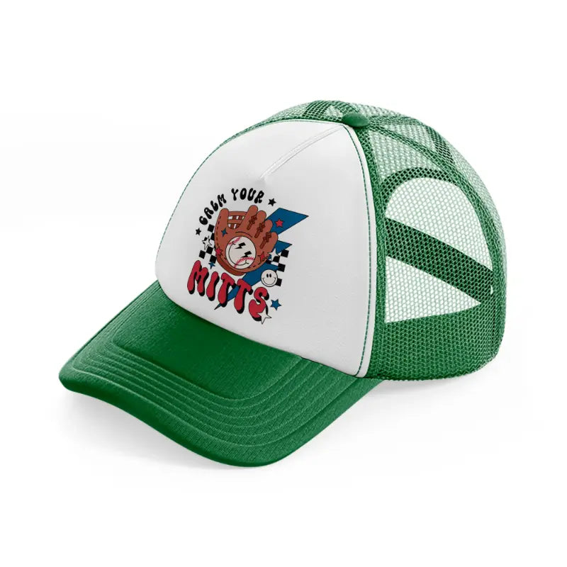 calm your mitts green and white trucker hat