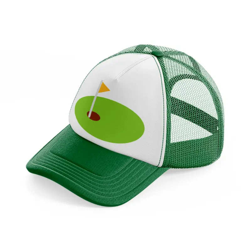 mini golf field green and white trucker hat