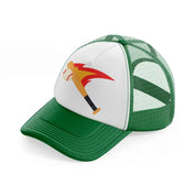 baseball bat hitting green and white trucker hat