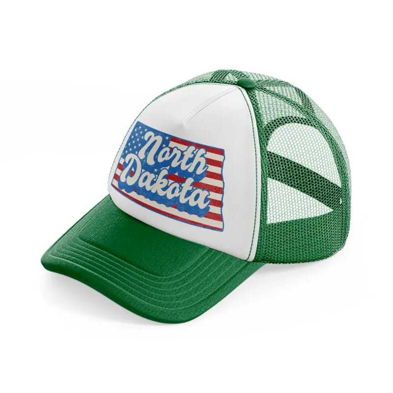 north dakota flag-green-and-white-trucker-hat