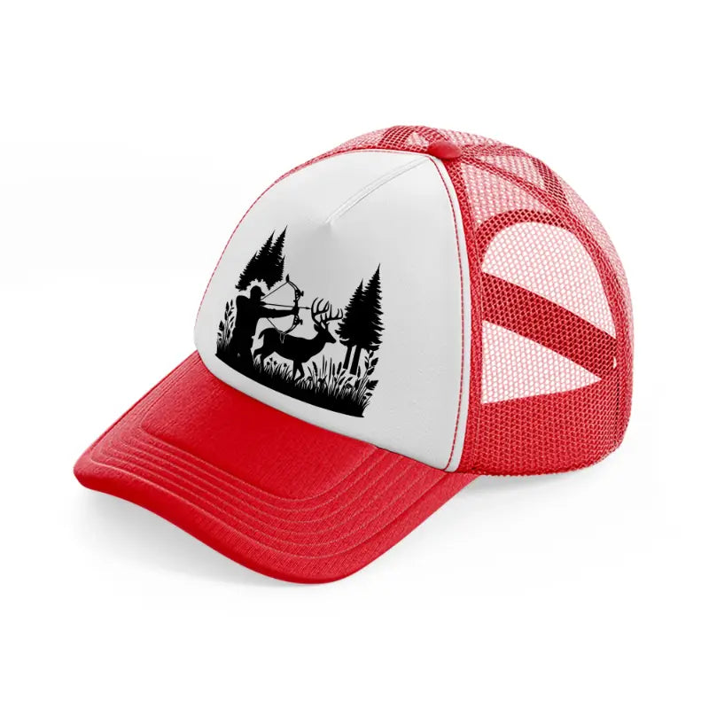hunting arrow-red-and-white-trucker-hat