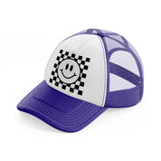 delighted face purple trucker hat