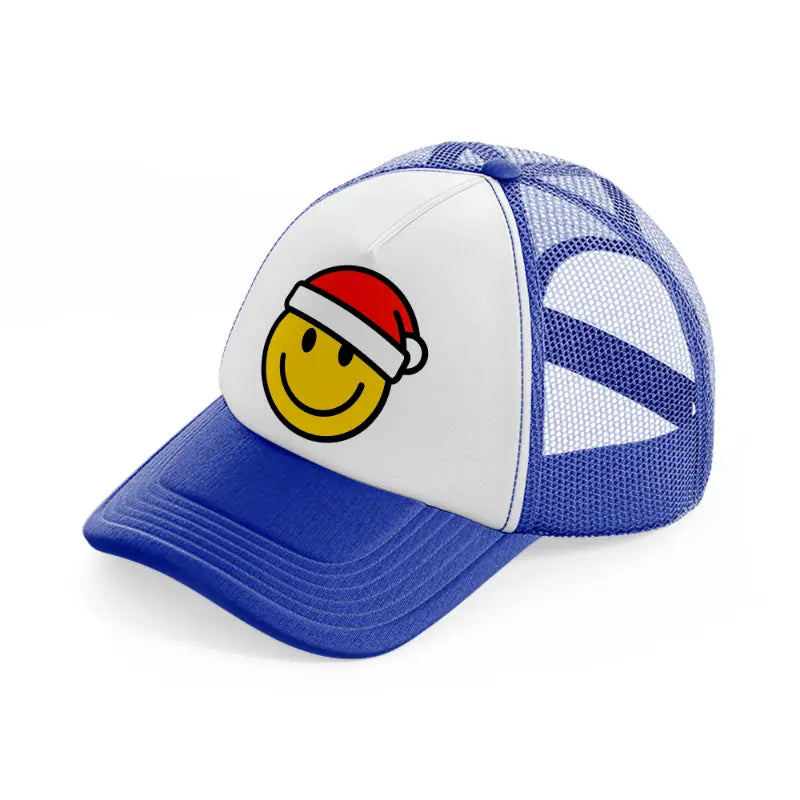 happy face with santa hat-blue-and-white-trucker-hat