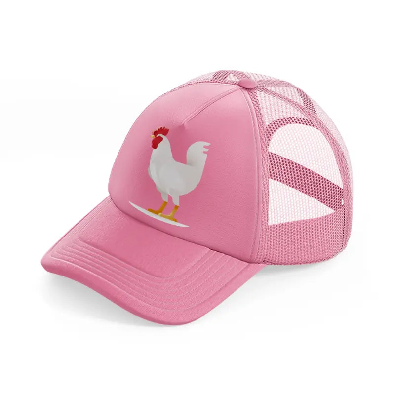 049 rooster pink trucker hat