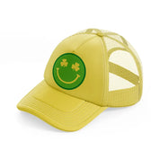 smiley face clover gold trucker hat