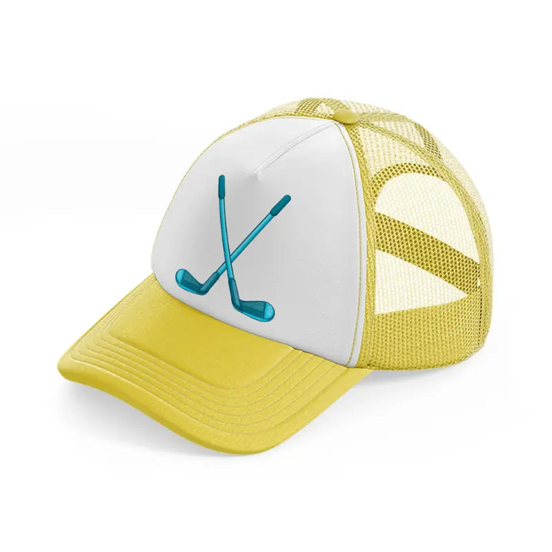 golf sticks blue-yellow-trucker-hat