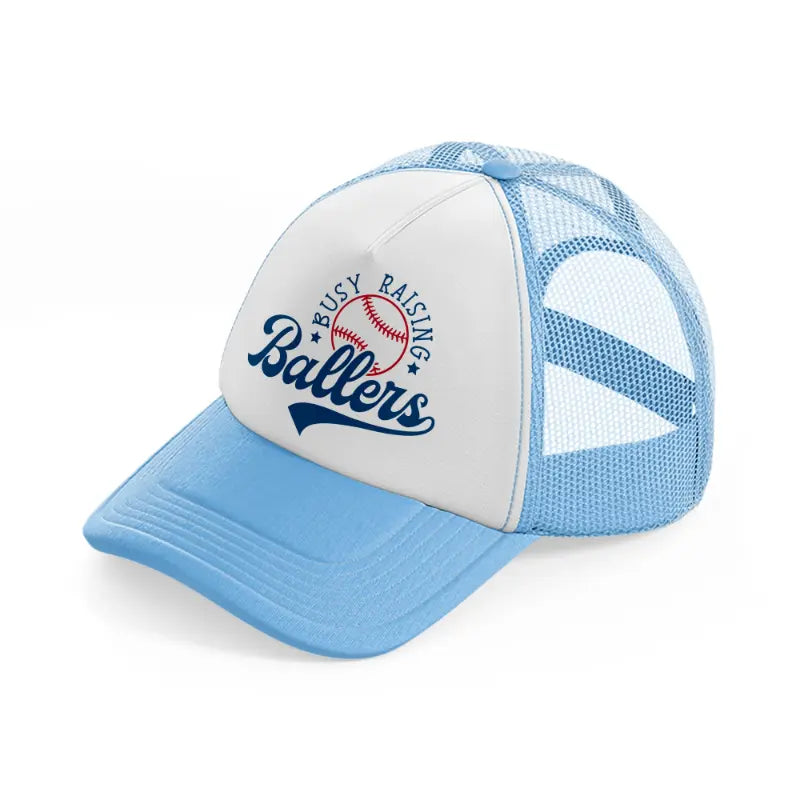 busy raising ballers sticker sky blue trucker hat