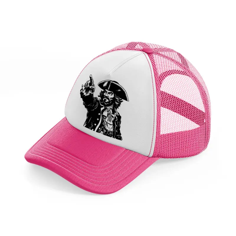 pirate finger pointing-neon-pink-trucker-hat