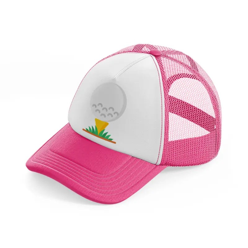golf ball in grass-neon-pink-trucker-hat