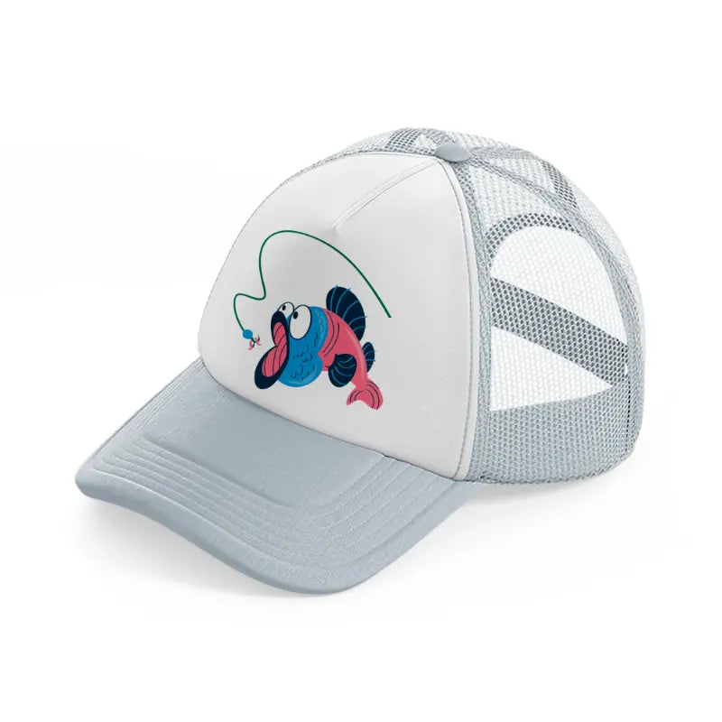 fish cartoon grey trucker hat