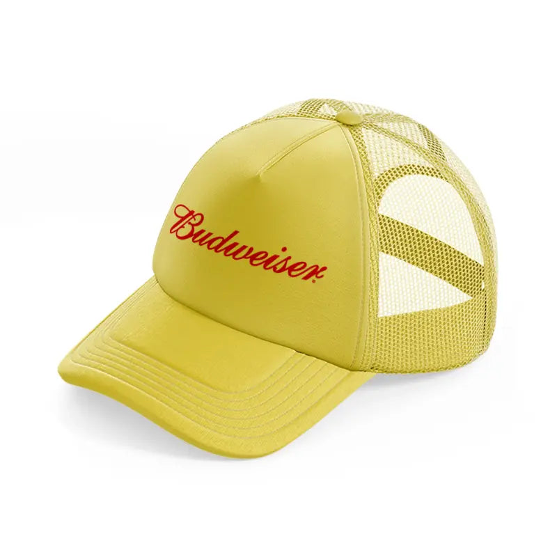 budweiser font gold trucker hat