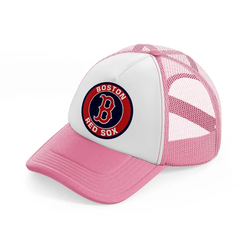 boston red sox badge-pink-and-white-trucker-hat