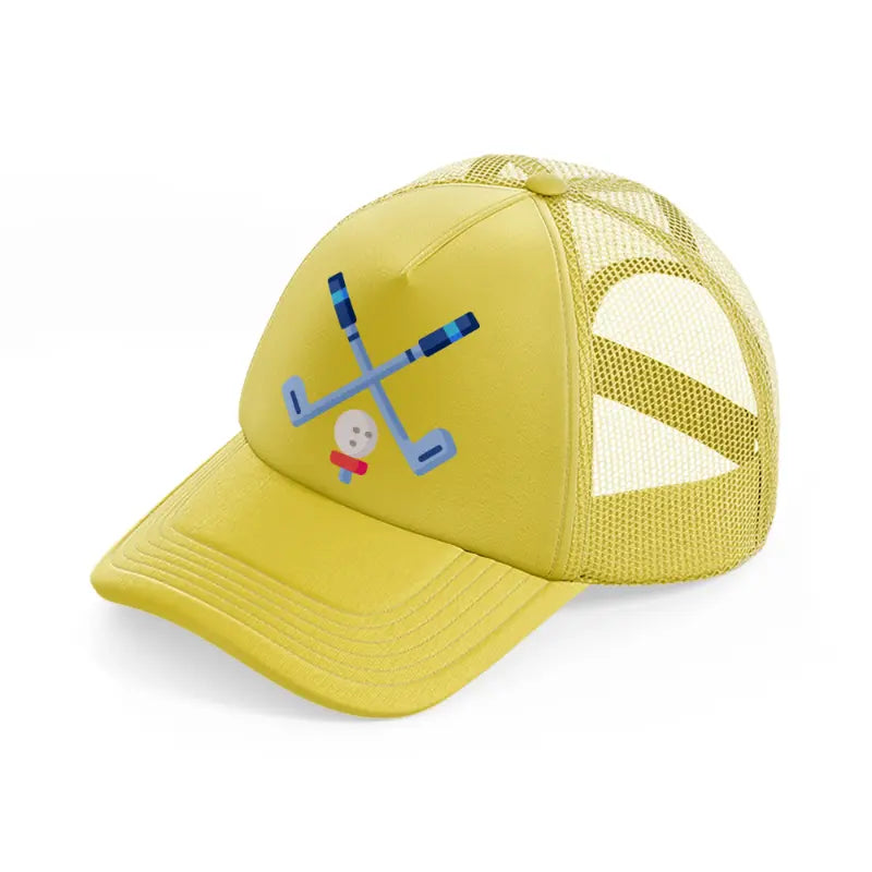 golf sticks with ball-gold-trucker-hat