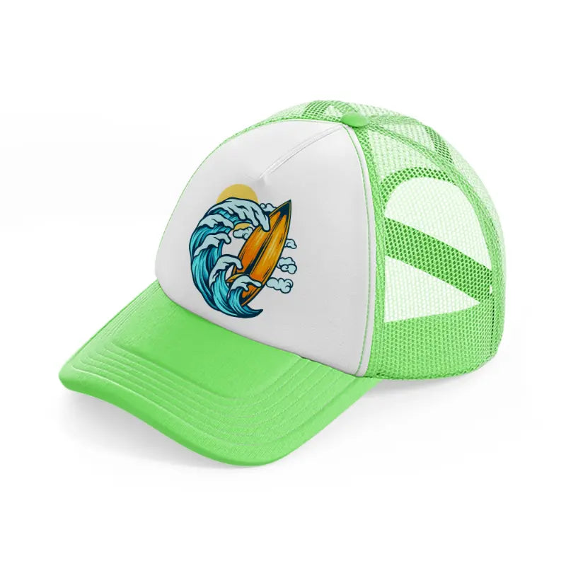 surfboard and summer waves-lime-green-trucker-hat