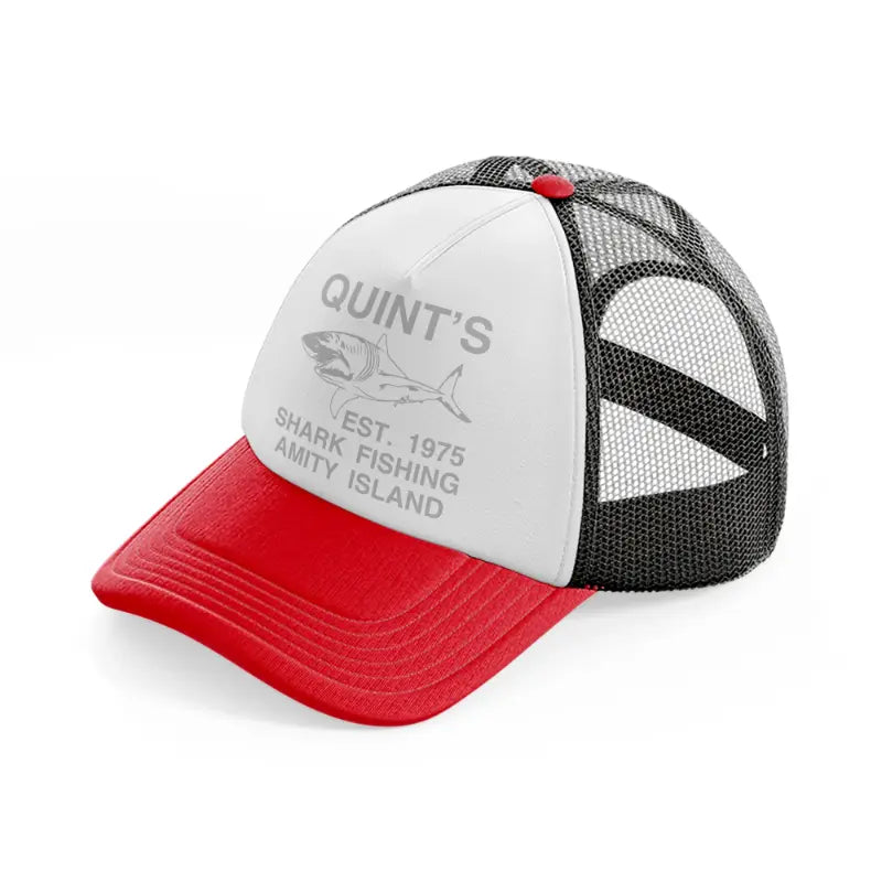 quint's shark fishing amity island red and black trucker hat