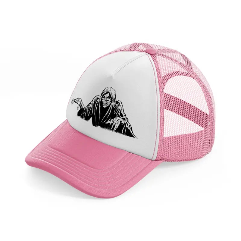 scary ghost-pink-and-white-trucker-hat