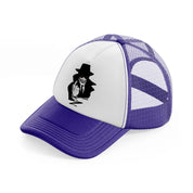 man with hat purple trucker hat