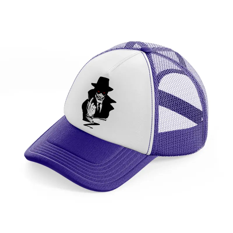 man with hat-purple-trucker-hat