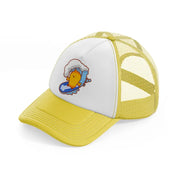 surfing chick yellow trucker hat