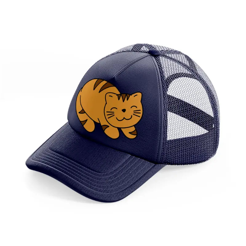 cat smiling-navy-blue-trucker-hat