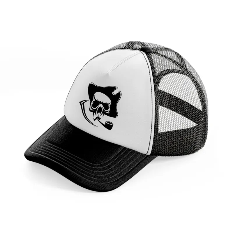 skull is piping-black-and-white-trucker-hat